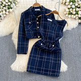 And Winter Small Fragrant Style Temperament Long-Sleeved Coarse Flowers, Two Sets Of Waist Vests And Hip Dress