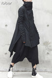 Black Winter Clothing For Women High Neck Long Sleeve Loose Asymmetrical Solid Casual Coats Female Korean Fashion