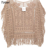 Boho Crochet Chic Lace Top Tassel Batwing Sleeve Loose Casual Beach Blouse Shirt Hollow out Floral Embroidery Women
