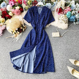 Red elegant sexy Dress women 2022 Summer Autumn V-neck polka dot midi dress waist split dress vestidos de fiesta