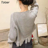 Women Solid Loose Tassel Creativity Trendy Ladies Cropped Pure Gentle Korean Style Chic All-match Streetwear Simple