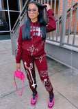 Print Hooded Sweatsuit with