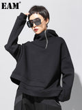 Loose Fit Asymmetrical Big Size Sweatshirt New Hooded Long Sleeve Women Big Size Fashion Tide Spring Autumn 2023