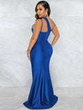 Sexy One Shoulder Sleeveless Solid Silt Evening