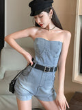 Summer Rompers Women Jeans Jumpsuit Off Shoulder Loose Casual Denim Rompers Womens Jumpsuits Wide Leg Casual Denim