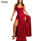Split Dresses For Women Lace Up Backless Solid Party Sexy Elegant Dress Slit Clothes Summer Spaghetti Straps
