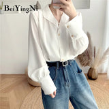 Vintage Women Shirts White Blue Elegant Casual Blouses Female Korean 2020 Fashion Blusas Tops Woman French Shirt