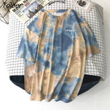 Sleeve T-shirts Women Tie-dye O-neck Chic Hot Sale Unisex Tees Teens Schoolgirls Harajuku High Street Ulzzang Tops