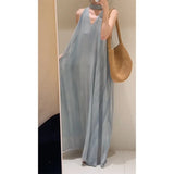 Cool Temperament V-Neck Dyed Hanging Neck Dress Loose Thin Sleeveless Sleeveless Sling