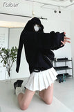 Ear Hooded Sweatshirt Women High Street Fashion Y2K Clothes Zip Up Hoodies Vintage Long Sleeve Oversized Jackets
