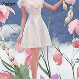 Flower Mini Dress Woman White Lace 2023 Summer Vacation Elegant Dress Bodycon Street Flying Sleeve A Line