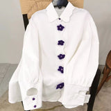 White Blouses for Women Knitted Floral Button Shirts French Style 2023 Long Sleeve Casual Spring Sweet Top Asian