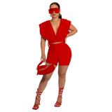 Solid Hooded Zip Tie Two Piece Shorts