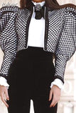 Plaid Coats For Women Butterfly Collar Puff Long Sleeve Ruched Short Streetwear Jackets Female 2023 Autumn Clothes