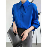Pointed Collar Button Up Shirt Klein Blue / White / Khaki Women's Spring 2022