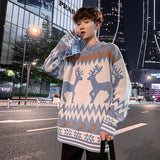 Christmas Sweater Men Autumn Turtleneck Pullover Gengar Spacious Print Patchwork Jumpers Warm Knit Oversized Ugly Sweater