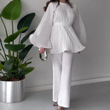 2025 New Round-Neck Bat Sleeve Folding Top-Up Temperament Elegant