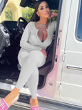 Casual Rib Zip Up Long Sleeve Slim Top And Skinny Pants 2 Piece