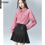Women Shirts 2022 Spring Long Sleeves Polo Neck Loose Blouse Solid Casual Fashion