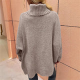 And Winter New Loose Solid Color High-Collar Bat Sleeve Knitted