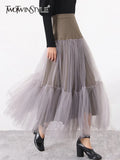 Sweet Loose Patchwork Mesh Skirt For Women High Waist Casual Midi Skirts Female Fashion Summer Clothing Style
