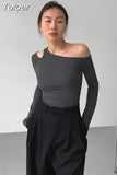 Fashion Women's Knitted Pullover Oblique Collar Long Sleeve Off Shoulder Hollow Out Sweater Female Autumn 2023 New