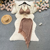 Holiday Suit Women's Design Bikini Hanging Neck Vest Tuxedo Skirt Knitted