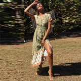women cotton dress 2021 summer short sleeve aline elegant dresses femme sling button holiday print dress rode