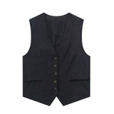 Women's 2025 Spring New Fashioned Colored Flax-Blend Vest + Shorts