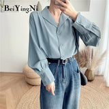 Vintage Women Shirts White Blue Elegant Casual Blouses Female Korean 2020 Fashion Blusas Tops Woman French Shirt