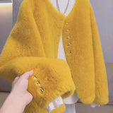 Autumn And Winter Fashion Leisure European Imitation Marince Round Collar Small Fragrant Fur Coat Velvet Short Temperament Burst