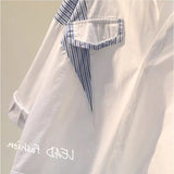 Stripe Spliced White Shirt Women's Spring 2025 New Korean Version Of Loose Fake Two Shirt Women's Top