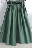 Autumn Cotton Midi Skirt Women Korean Style Elegant Temperament Mid-Length School High Waist A Line