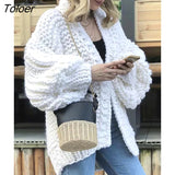 2023 Autumn And Winter Sweater Cardigan Bohemian Style Hand-knitted Bat Lantern Sleeve Sweater Jacket Female