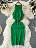 Style Knit Women Dress 2022 Summer Retro Vacation Elegant Ladies Slim A Line Sexy Solid Temperament