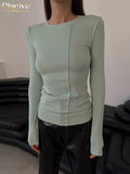 Autumn Bodycon White Knitted T Shirt Women Fashion O-Neck Long Sleeve T-Shirts Streetwear Chic Tops Female Clothing