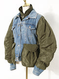 2023 Casual Temperament Fashion Turn-down Collar Autumn And Winter parka Patchwork Denim Cotton Woman jackets