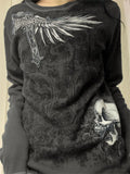 punk long sleeve knit top with skull