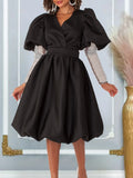 Women's Clothing V-Neck Big Swing Bubble Sleeve Banquet Dress Bridesmaid Dress