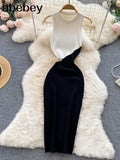 Women Summer Knitted Dress 2022 Tank Korean Ladies Chic Knit Sundress Party Slim A Line Hollow Out Sexy