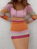Color Block Stripe Knitted Maxi Dress-Outfit