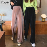 Women Summer Gold Velvet Wide-leg Loose 4XL Casual Elegant Drape Solid Korean-style All-match Trendy Pants Штаны