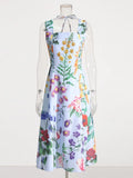 Print Dresses For Women Square Collar Sleeveless High Waist Folds Temperament Casual Dress Female Summer Fashion