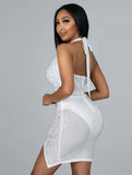Sexy Rhinestone Halter Cut Out Mini