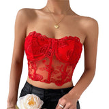 Sexy Lace Corset Cami Hollow Out Tank Top Female See Through Club Party Streetwear Sleeveless Slim Black Goth Crop