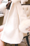 Winter Imitation Mink Fur Jacket Women Loose Fur Collar Thick Warm OverCoat Female Plush Mid-length Woolen Coat