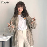 Women Spring Long Sleeve Plaid Loose 2XL Students All-match Street Wear Korean Style Leisure Blouses Womens Tops Chic