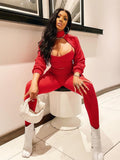 3 Three Piece Bra Outfits Fall Winter Sexy Ladies Backless Solid Color Long Sleeve Skinny Two Piece Pants Set For Women