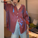 Vintage Long Sleeved Silk Shirts Women 2023 Autumn Loose Turn Down Collar Satin Shirt Woman Button Up Elegant