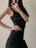 Fashion Women's Tank Tops Knitted Apricot Slim Sexy Square Collar Sleeveless Hem Irregular Tops Autumn 2023 New